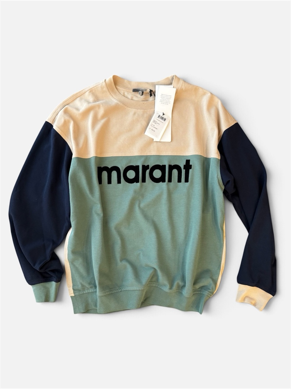 Isabel Marant Beige, Sage & Navy Logo Colorblock Crewneck - Picture 3 of 8